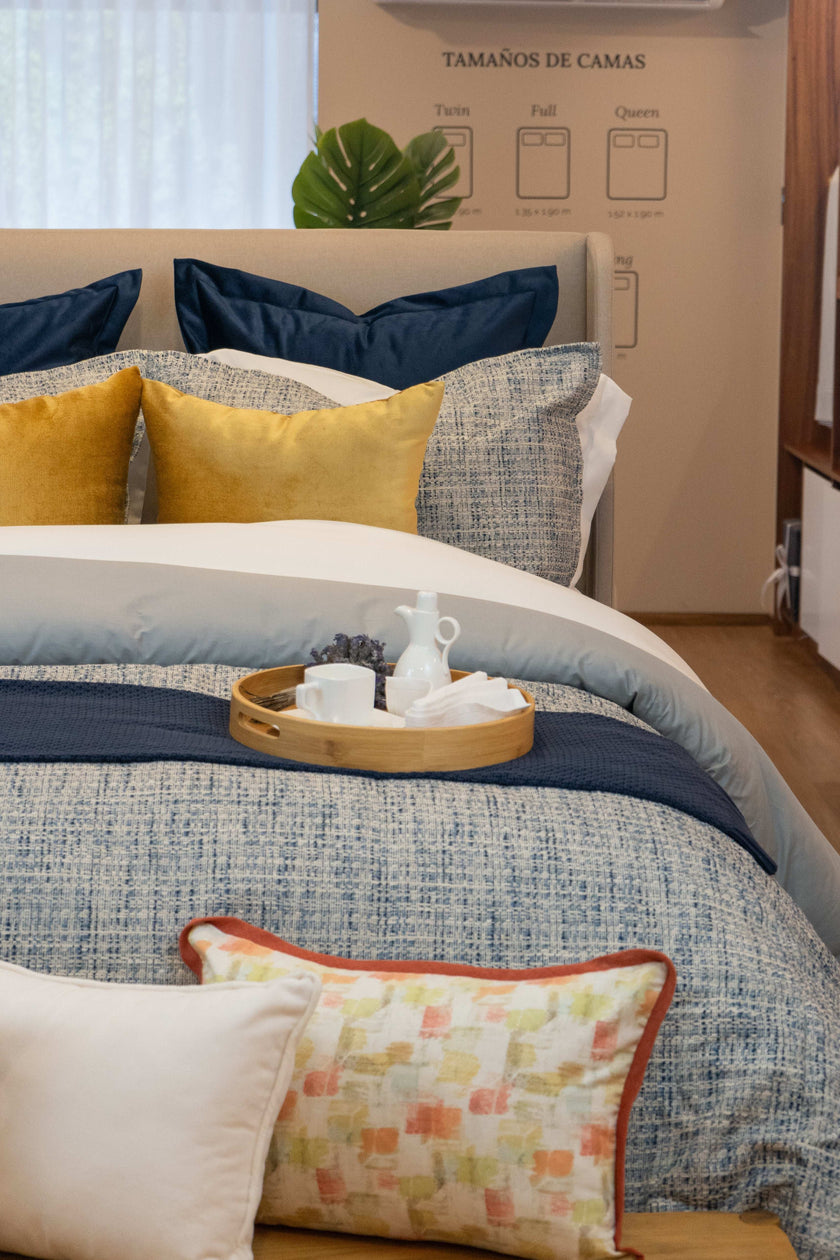 Duvet cover Luxury de algodón Classic Tweed , tono navy y textura sofisticada