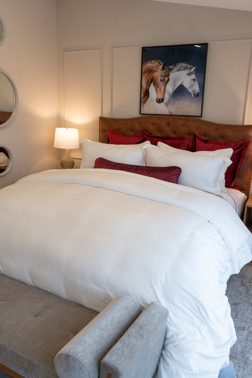Detalle de la tela Lyocell en duvet cover, fibra natural con brillo sutil y tacto sedoso