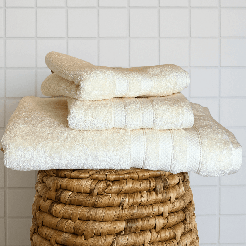 Toalla de algodón premium Bedding & Co doblada, suave y absorbente